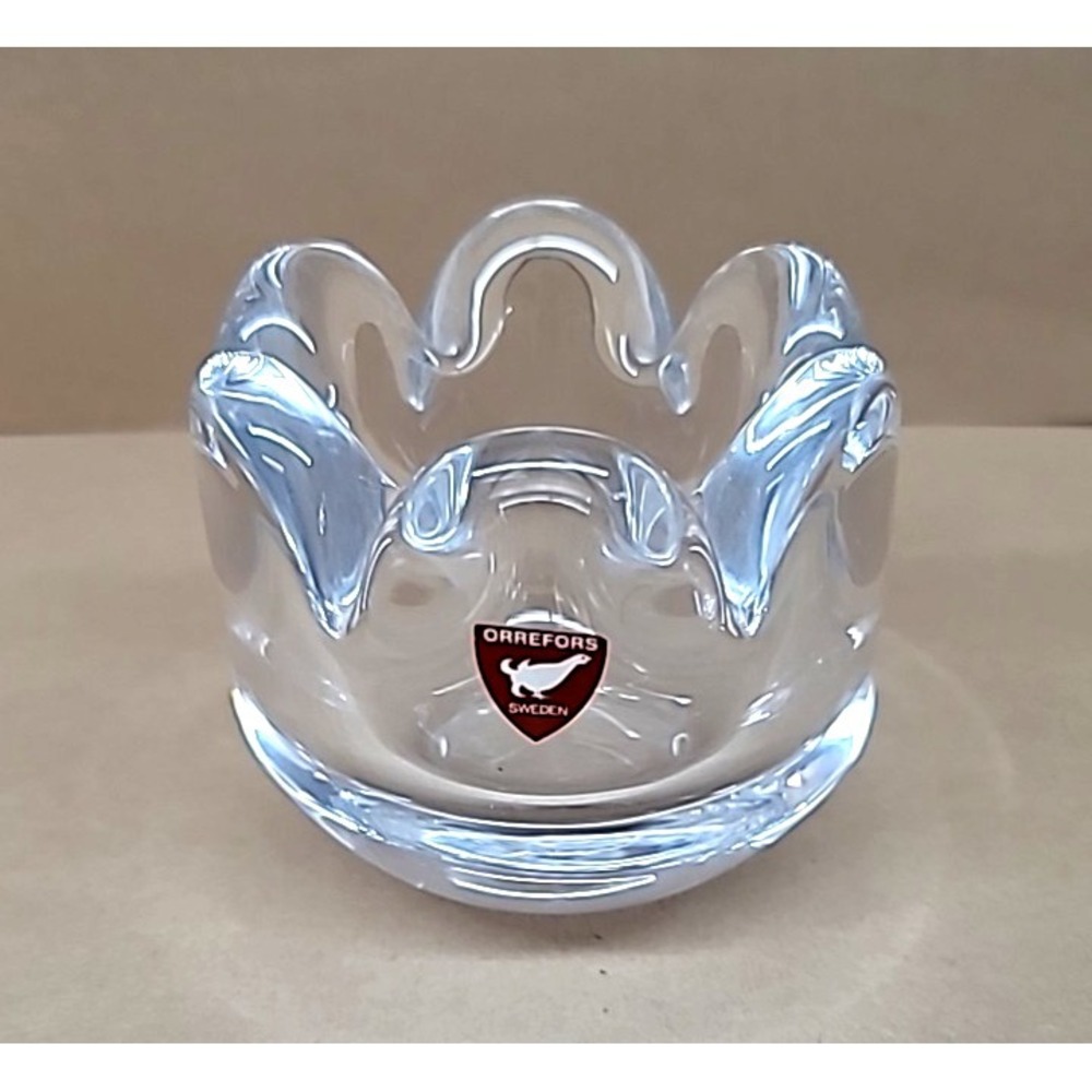 Orrefors Sweden Heavy Clear Crystal Glass Ashtray/Bowl Signed Bottom